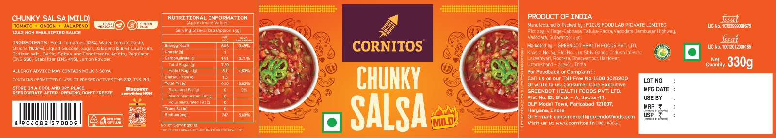 Cornitos Chunky Salsa Mild Tomato Onion Jalapeno Dip 330g